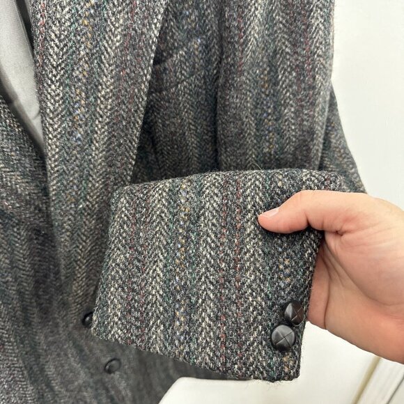 Harris Tweed Men 42 Gray Wool Blazer Sports Coat Stripes Scottish - Picture 2 of 8